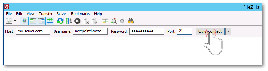 Using FileZilla Quick Connect bar