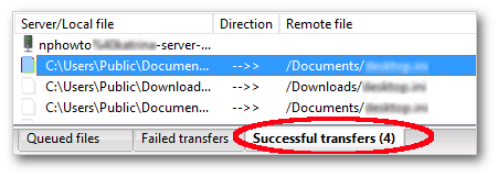 Successful Transfers tab