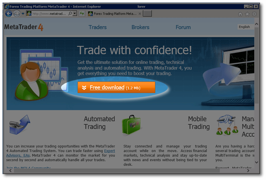 Download button of installation file at metatrader-4 official website