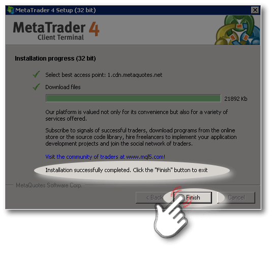 Final step of MetaTrader-4 Setup Wizard