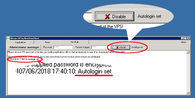 Successfully set of password into AlwaysUP Autologin