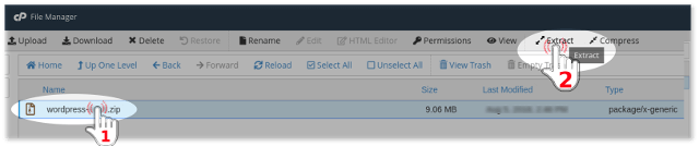 Extract file with cPanel file manager on NextPointHost account
