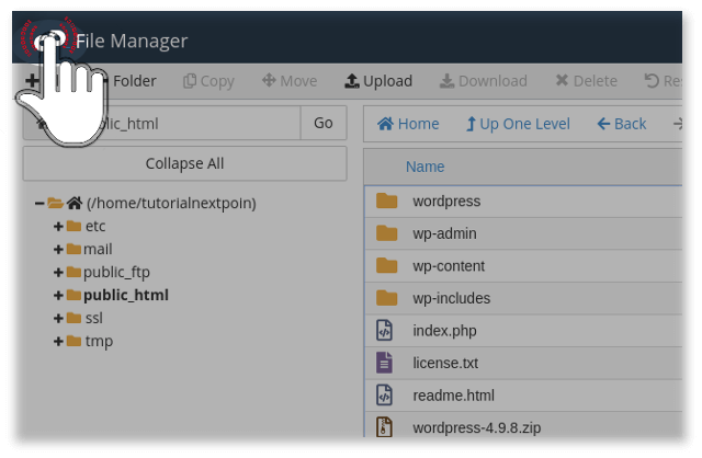 Return to cPanel main dashboard from file manager