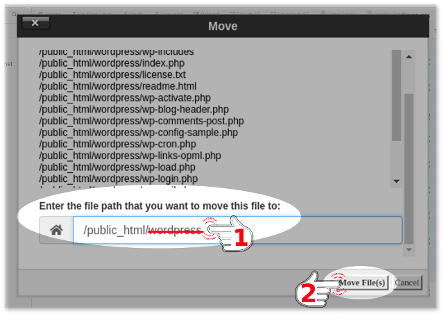 Move files button of cPanel file manager