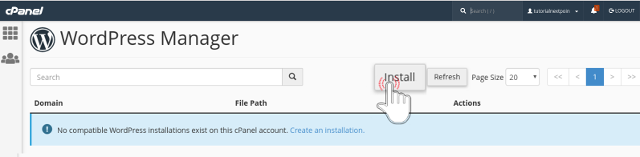 Install button of WordPress Manager