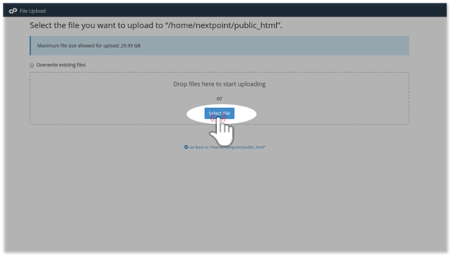 File upload via cPanel file manager